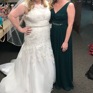 Long Mesh Dress with V-Neck and Beaded Waistband